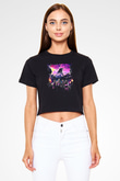 Jumanji Baskılı Siyah Crop Top Kadın Tişört - Tshirt