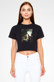 Jumanji Baskılı Siyah Crop Top Kadın Tişört - Tshirt