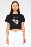 Jumanji Baskılı Siyah Crop Top Kadın Tişört - Tshirt