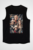 Jumanji Baskılı Unisex Siyah Kolsuz Tişört - Tshirt