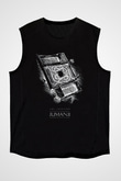 Jumanji Baskılı Unisex Siyah Kolsuz Tişört - Tshirt