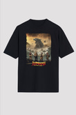 Jumanji Baskılı Unisex Siyah Oversize Tişört - Tshirt