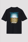 Jumanji Baskılı Unisex Siyah Oversize Tişört - Tshirt
