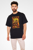 Jumanji Baskılı Unisex Siyah Oversize Tişört - Tshirt