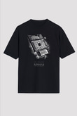 Jumanji Baskılı Unisex Siyah Oversize Tişört - Tshirt
