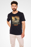 Jumanji Baskılı Unisex Siyah Tişört - Tshirt