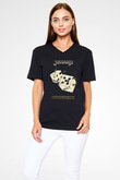 Jumanji Baskılı Unisex Siyah V Yaka Tişört - Tshirt