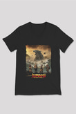 Jumanji Baskılı Unisex Siyah V Yaka Tişört - Tshirt