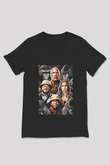 Jumanji Baskılı Unisex Siyah V Yaka Tişört - Tshirt