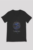 Jüpiter Çizim Baskılı Unisex V Yaka Siyah Tİşört - Tshirt
