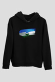 Kabardino Balkarya - Kabardino Balkaria Bayrağı Baskılı Unisex Siyah Hoodie