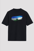 Kabardino Balkarya - Kabardino Balkaria Bayrağı Baskılı Unisex Siyah Oversize Tişört