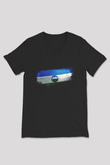 Kabardino Balkarya - Kabardino Balkaria Bayrağı Baskılı Unisex Siyah V Yaka Tişört