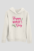 Kadınlar Günü Baskılı Beyaz Unisex Kapüşonlu Sweatshirt