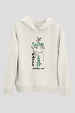 Kadınlar Günü Baskılı Beyaz Unisex Kapüşonlu Sweatshirt