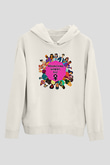 Kadınlar Günü Baskılı Beyaz Unisex Kapüşonlu Sweatshirt