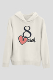 Kadınlar Günü Baskılı Beyaz Unisex Kapüşonlu Sweatshirt