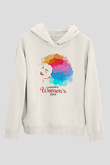 Kadınlar Günü Baskılı Beyaz Unisex Kapüşonlu Sweatshirt