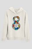 Kadınlar Günü Baskılı Beyaz Unisex Kapüşonlu Sweatshirt