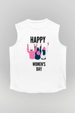Kadınlar Günü Baskılı Beyaz Unisex Kolsuz Tişört - Tshirt