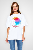 Kadınlar Günü Baskılı Beyaz Unisex Oversize Tişört - Tshirt
