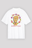 Kadınlar Günü Baskılı Beyaz Unisex Oversize Tişört - Tshirt