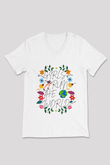 Kadınlar Günü Baskılı Beyaz Unisex V Yaka Tişört - Tshirt