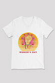 Kadınlar Günü Baskılı Beyaz Unisex V Yaka Tişört - Tshirt