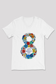 Kadınlar Günü Baskılı Beyaz Unisex V Yaka Tişört - Tshirt