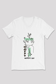 Kadınlar Günü Baskılı Beyaz Unisex V Yaka Tişört - Tshirt
