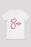 Kadınlar Günü Baskılı Beyaz Unisex V Yaka Tişört - Tshirt