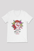 Kadınlar Günü Baskılı Beyaz Unisex V Yaka Tişört - Tshirt