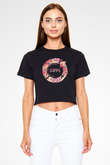 Kadınlar Günü Baskılı Siyah Crop Top Kadın Tişört - Tshirt
