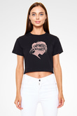 Kadınlar Günü Baskılı Siyah Crop Top Kadın Tişört - Tshirt