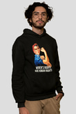 Kadınlar Günü Baskılı Unisex Siyah Hoodie