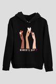 Kadınlar Günü Baskılı Unisex Siyah Hoodie