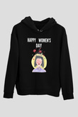 Kadınlar Günü Baskılı Unisex Siyah Hoodie