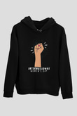 Kadınlar Günü Baskılı Unisex Siyah Hoodie