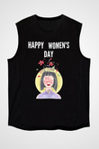 Kadınlar Günü Baskılı Unisex Siyah Kolsuz Tişört - Tshirt