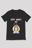 Kadınlar Günü Baskılı Unisex Siyah V Yaka Tişört - Tshirt