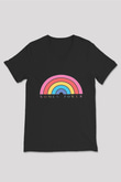 Kadınlar Günü Baskılı Unisex Siyah V Yaka Tişört - Tshirt