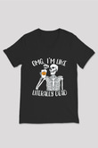 Kahve İçen İskelet Baskılı Unisex Siyah  V Yaka Tişört