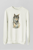 Kahve İçen Kurt Baskılı Unisex Beyaz  Sweatshirt