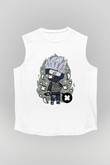 Kakashi Baskılı Beyaz Unisex Kolsuz Tişört
