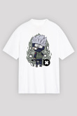Kakashi Baskılı Beyaz Unisex Oversize Tişört