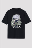 Kakashi Baskılı Unisex Siyah Oversize Tişört