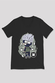 Kakashi Baskılı Unisex Siyah V Yaka Tişört