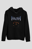 Kalmah Baskılı Unisex Siyah Kapüşonlu Sweatshirt