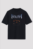 Kalmah Baskılı Unisex Siyah Oversize Tişört - Tshirt
