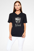 Kalmah Baskılı Unisex Siyah V Yaka Tişört - Tshirt